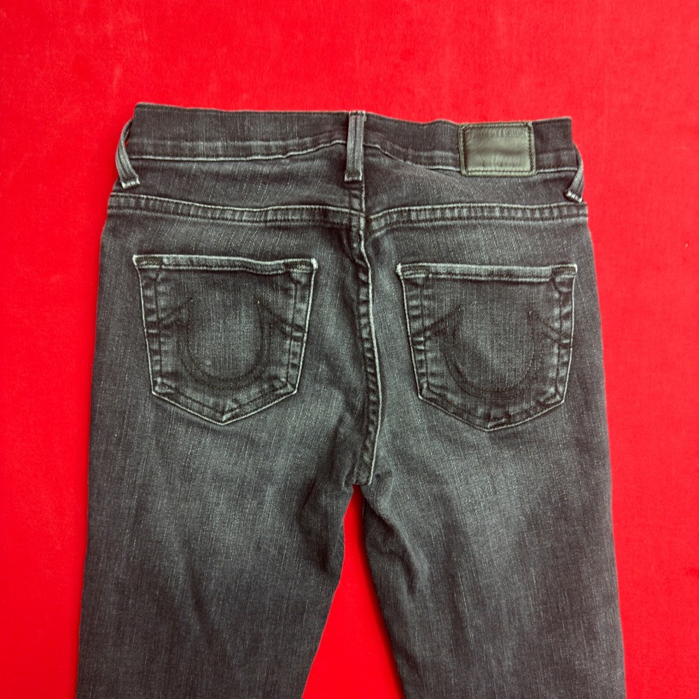 True Religion Halle Super Skinny Jeans Faded Black Y2K Mid Rise Denim Size 23